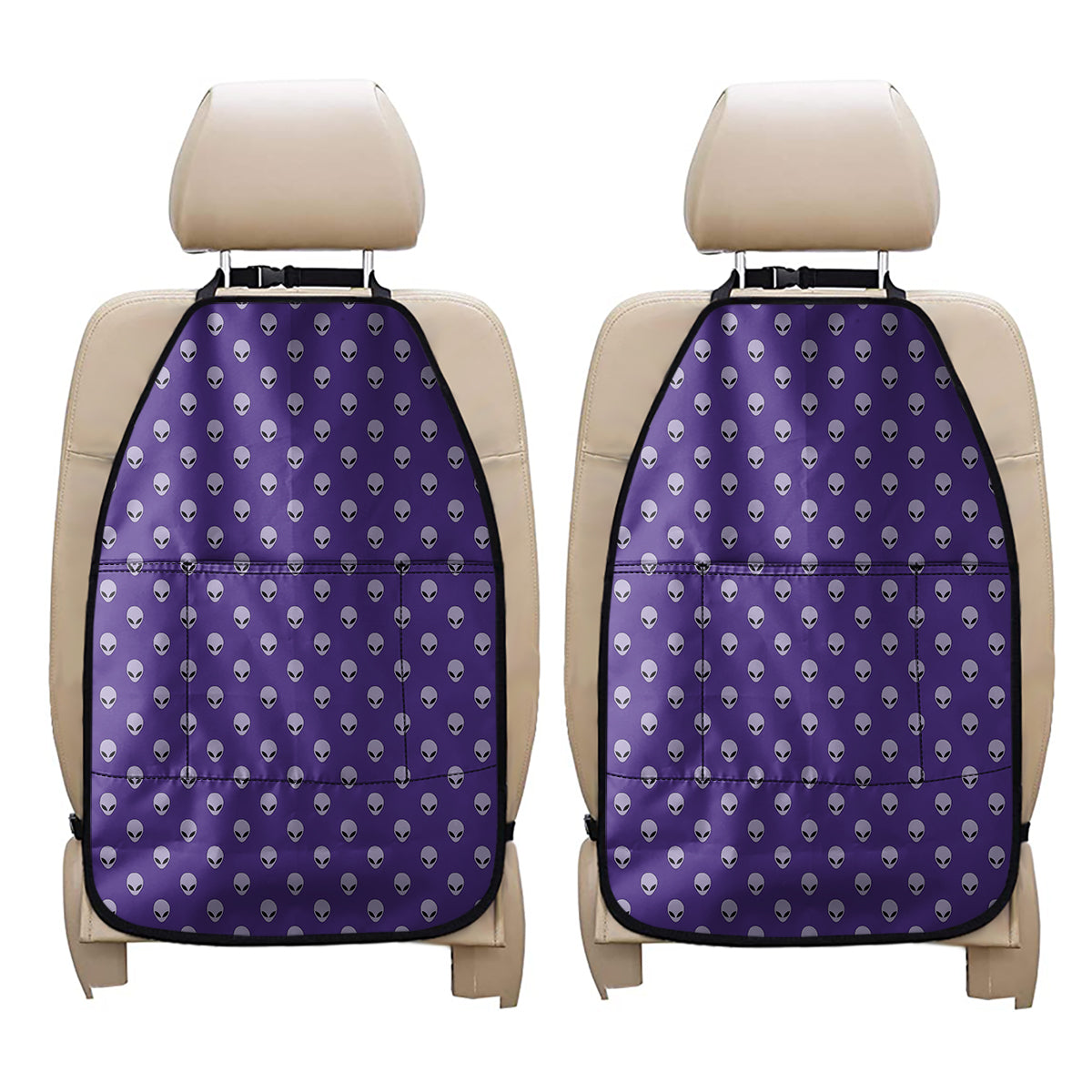 Purple Alien Face Pattern Print Car Seat Organizers