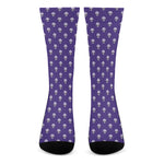 Purple Alien Face Pattern Print Crew Socks