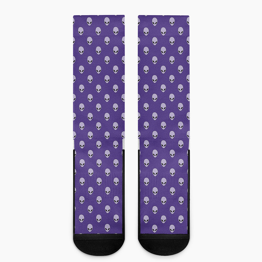 Purple Alien Face Pattern Print Crew Socks