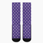 Purple Alien Face Pattern Print Crew Socks