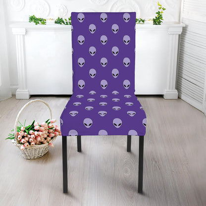 Purple Alien Face Pattern Print Dining Chair Slipcover