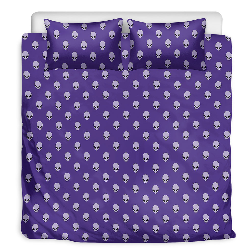 Purple Alien Face Pattern Print Duvet Cover Bedding Set
