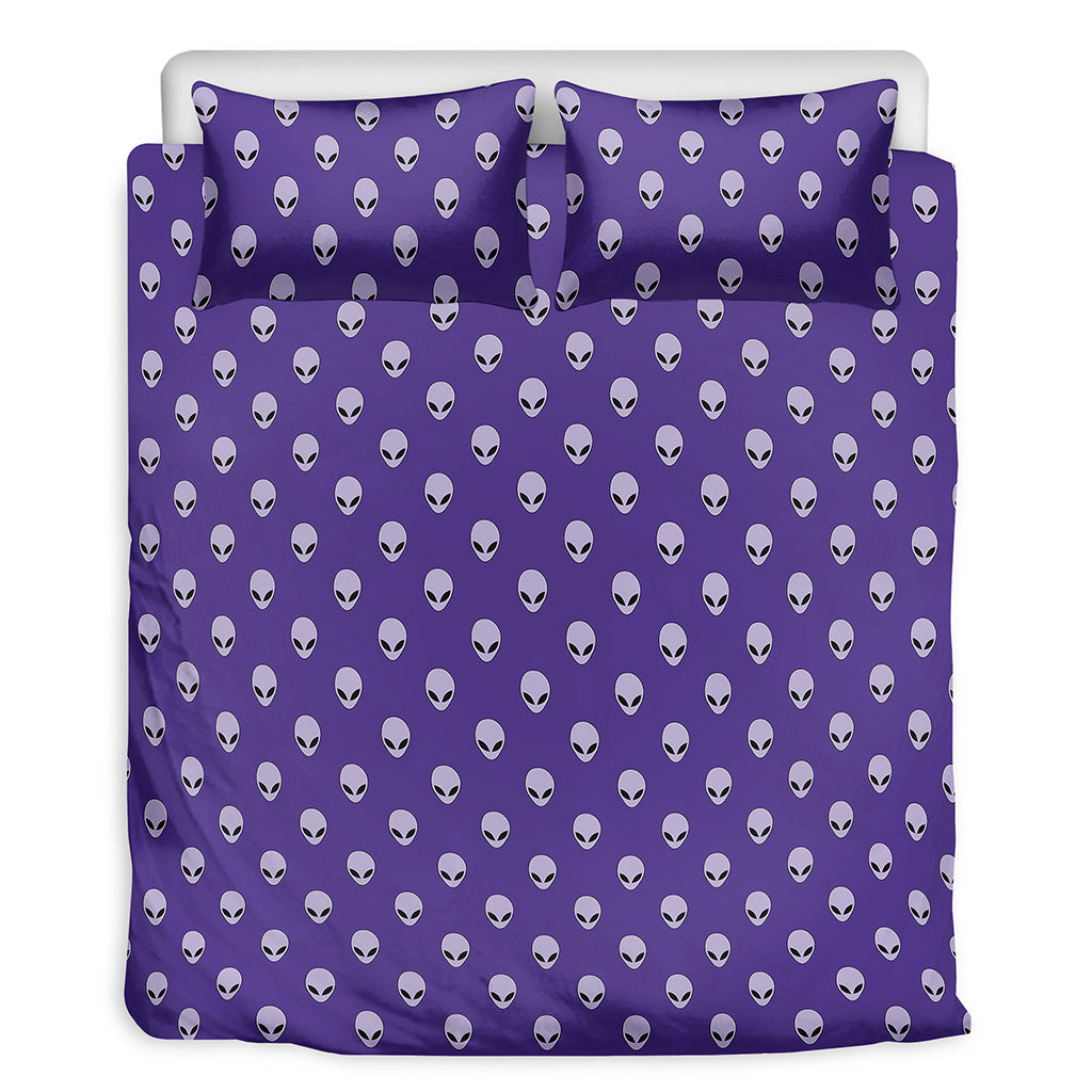 Purple Alien Face Pattern Print Duvet Cover Bedding Set