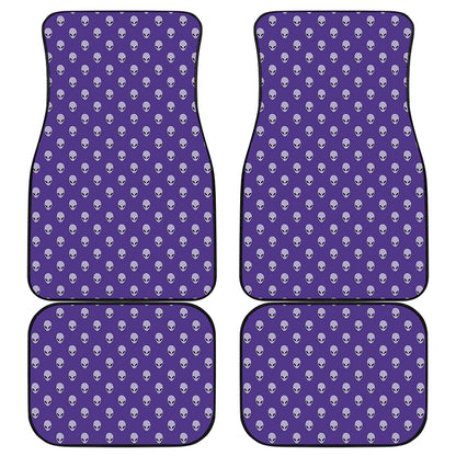 Purple Alien Face Pattern Print Front and Back Car Floor Mats