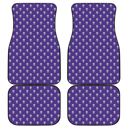 Purple Alien Face Pattern Print Front and Back Car Floor Mats