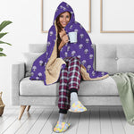 Purple Alien Face Pattern Print Hooded Blanket