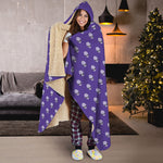 Purple Alien Face Pattern Print Hooded Blanket