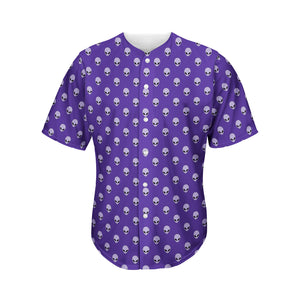 Purple Alien Face Pattern Print Men's Baseball Jersey