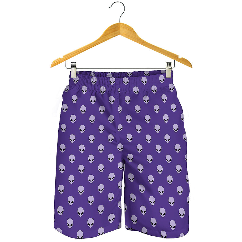 Purple Alien Face Pattern Print Men's Shorts