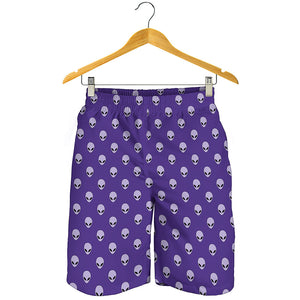 Purple Alien Face Pattern Print Men's Shorts