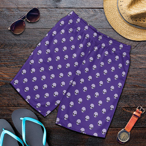 Purple Alien Face Pattern Print Men's Shorts