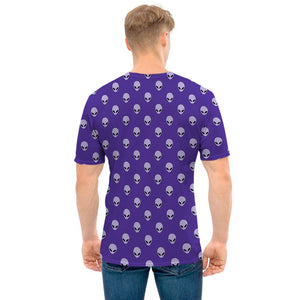 Purple Alien Face Pattern Print Men's T-Shirt