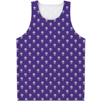 Purple Alien Face Pattern Print Men's Tank Top