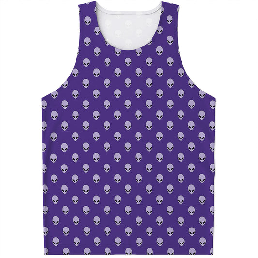 Purple Alien Face Pattern Print Men's Tank Top