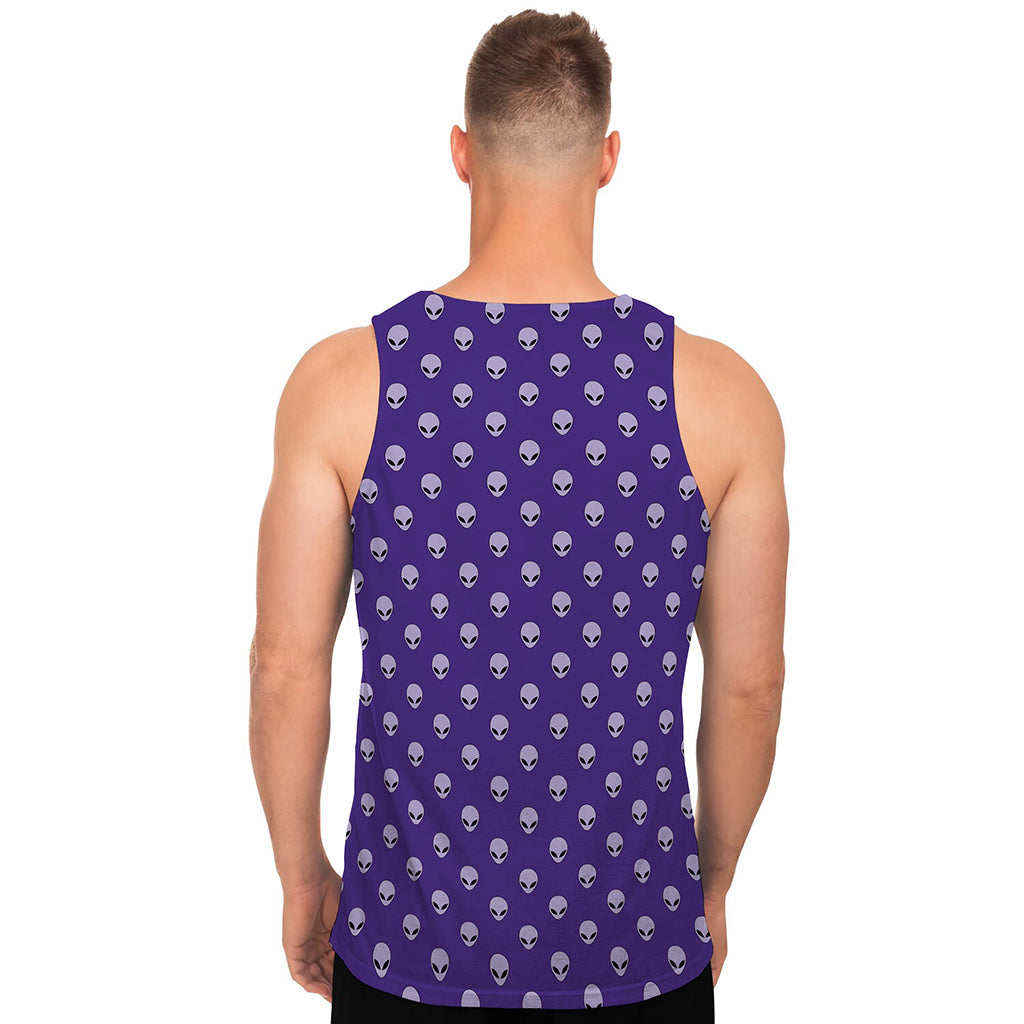 Purple Alien Face Pattern Print Men's Tank Top