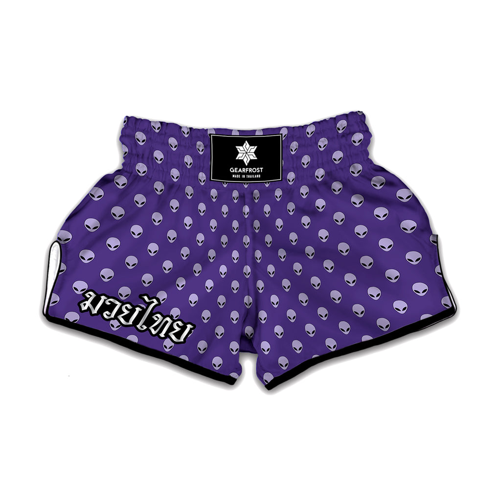 Purple Alien Face Pattern Print Muay Thai Boxing Shorts