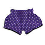 Purple Alien Face Pattern Print Muay Thai Boxing Shorts