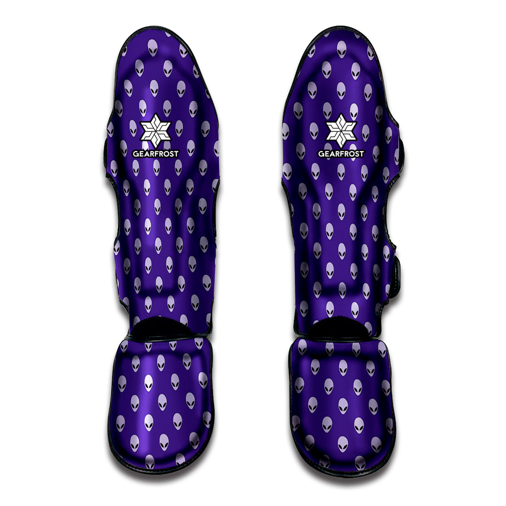 Purple Alien Face Pattern Print Muay Thai Shin Guard