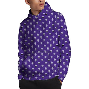 Purple Alien Face Pattern Print Pullover Hoodie