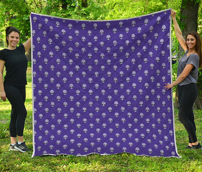 Purple Alien Face Pattern Print Quilt
