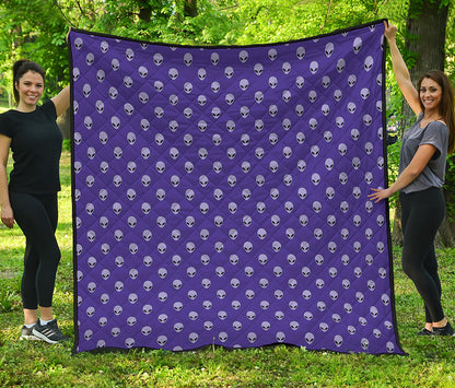 Purple Alien Face Pattern Print Quilt