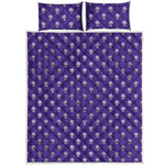 Purple Alien Face Pattern Print Quilt Bed Set