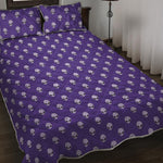 Purple Alien Face Pattern Print Quilt Bed Set