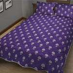 Purple Alien Face Pattern Print Quilt Bed Set