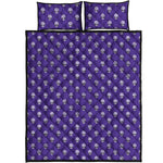 Purple Alien Face Pattern Print Quilt Bed Set