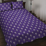Purple Alien Face Pattern Print Quilt Bed Set