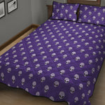 Purple Alien Face Pattern Print Quilt Bed Set