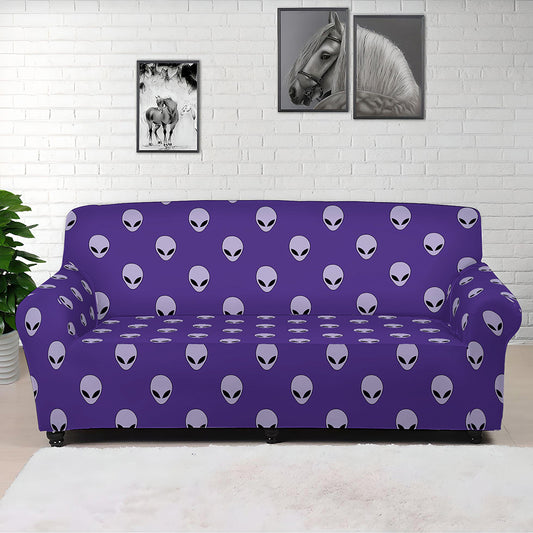 Purple Alien Face Pattern Print Sofa Cover
