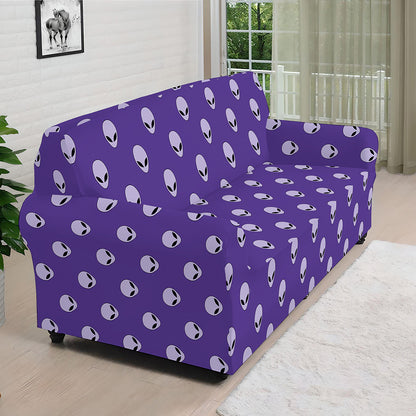 Purple Alien Face Pattern Print Sofa Cover