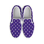 Purple Alien Face Pattern Print White Slip On Shoes