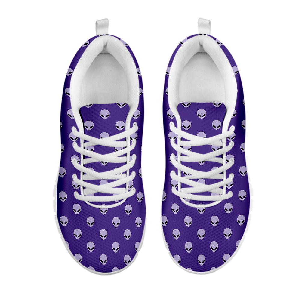 Purple Alien Face Pattern Print White Sneakers