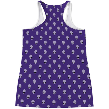 Purple Alien Face Pattern Print Women's Racerback Tank Top