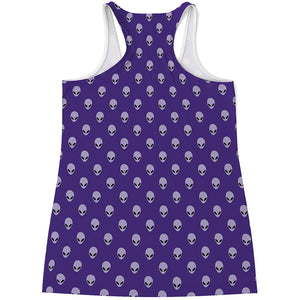 Purple Alien Face Pattern Print Women's Racerback Tank Top