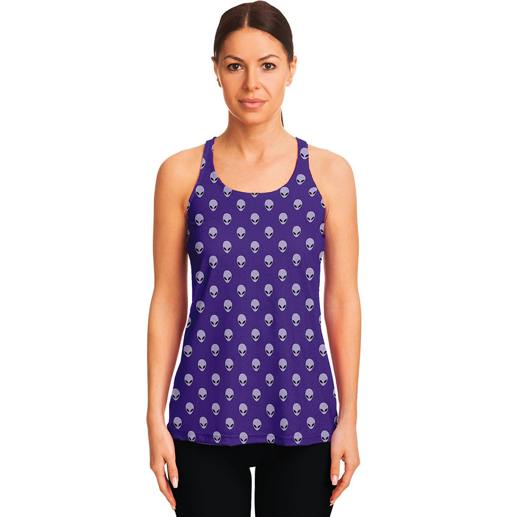 Purple Alien Face Pattern Print Women's Racerback Tank Top