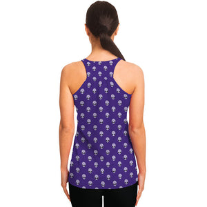 Purple Alien Face Pattern Print Women's Racerback Tank Top