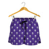 Purple Alien Face Pattern Print Women's Shorts