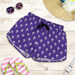 Purple Alien Face Pattern Print Women's Shorts