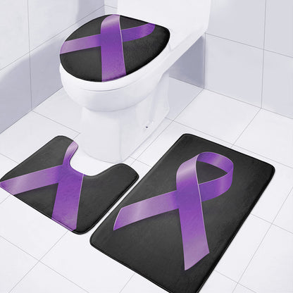 Purple All Cancer Awareness Ribbon Print 3 Piece Bath Mat Set