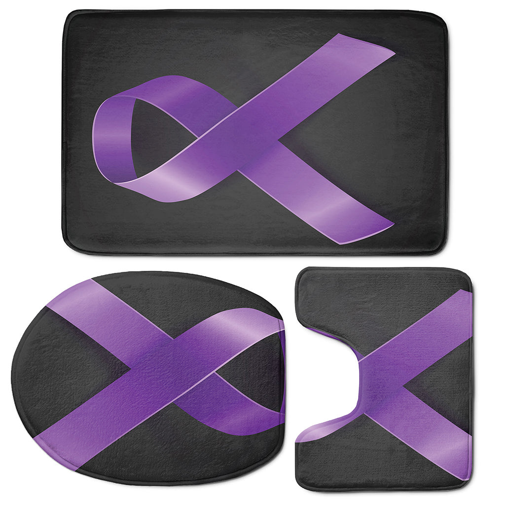 Purple All Cancer Awareness Ribbon Print 3 Piece Bath Mat Set