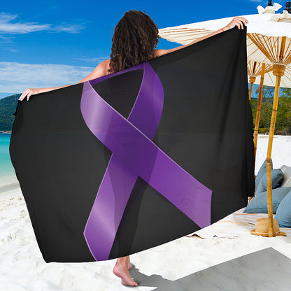 Purple All Cancer Awareness Ribbon Print Beach Sarong Wrap
