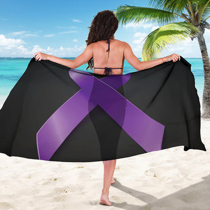 Purple All Cancer Awareness Ribbon Print Beach Sarong Wrap