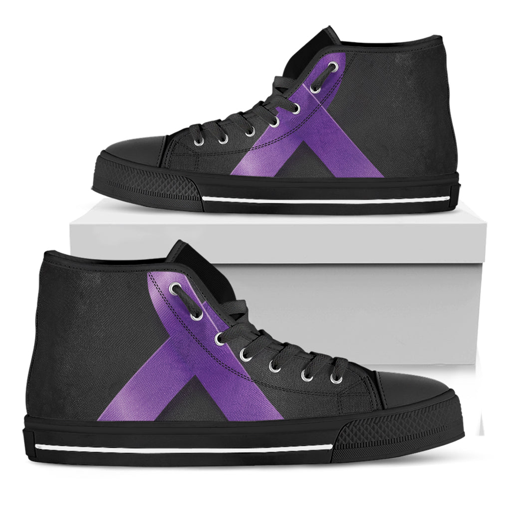 Purple All Cancer Awareness Ribbon Print Black High Top Shoes
