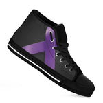 Purple All Cancer Awareness Ribbon Print Black High Top Shoes