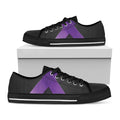 Purple All Cancer Awareness Ribbon Print Black Low Top Sneakers