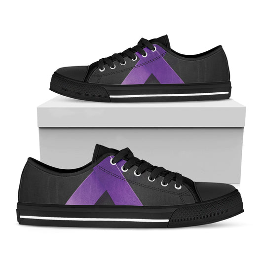 Purple All Cancer Awareness Ribbon Print Black Low Top Shoes 