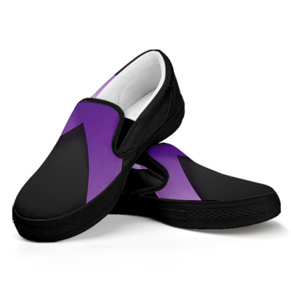 Purple All Cancer Awareness Ribbon Print Black Slip On Shoes